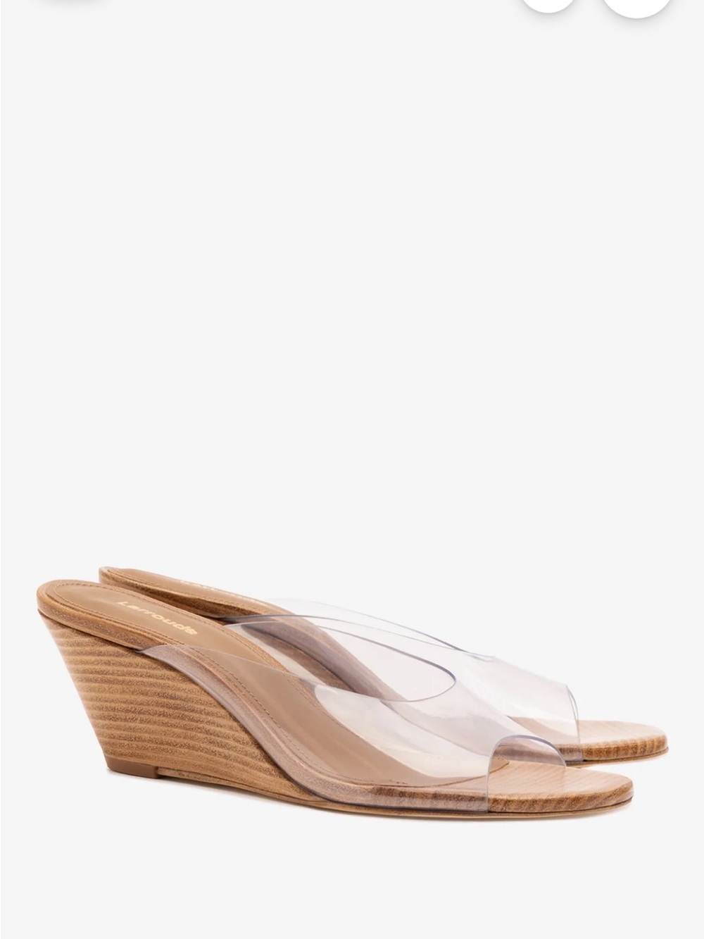 Larroude Clear Vinyl Strap Tan Wedge Sandals - Women's Slip-On.Size 9. Brand New